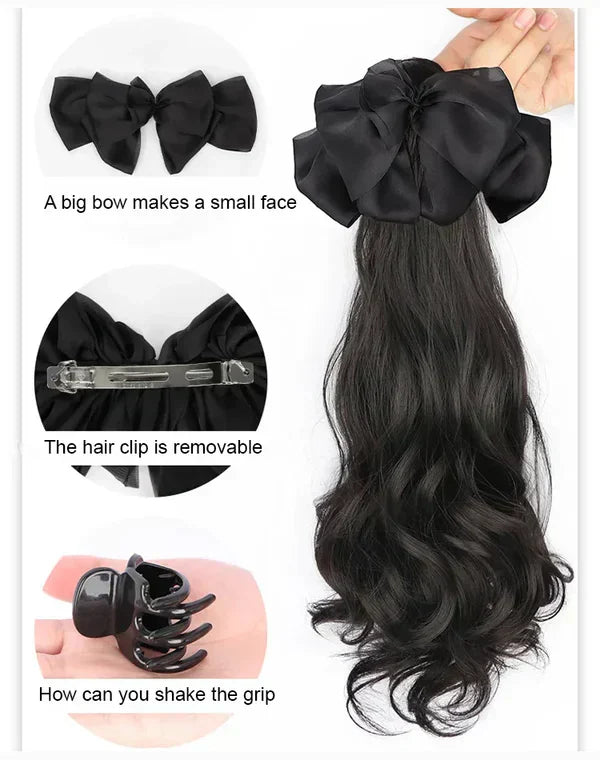 Natural Wavy Claw Clip Ponytail Hair Extensions with Bowknot