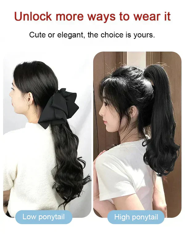Natural Wavy Claw Clip Ponytail Hair Extensions with Bowknot