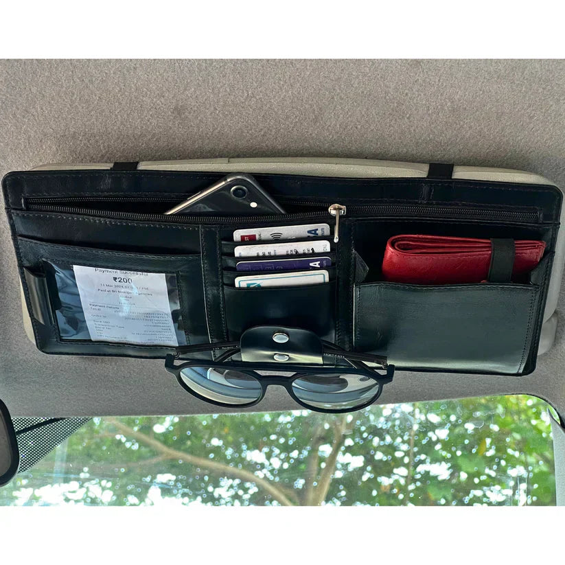 Premium Genuine Leather Car Visor Organizer