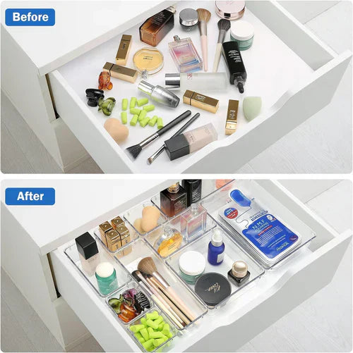 Premium Clear Plastic Drawer Organizer Set - Multi-Size