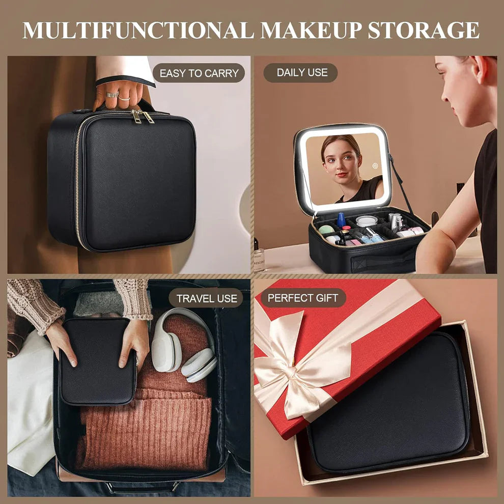 Portable LED Makeup Organizer with Mirror