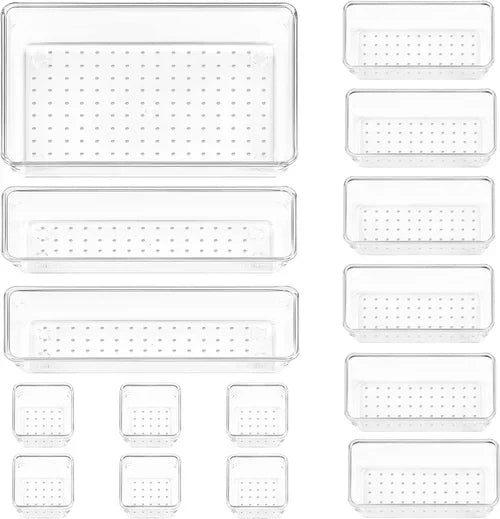Premium Clear Plastic Drawer Organizer Set - Multi-Size