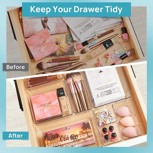 Premium Clear Plastic Drawer Organizer Set - Multi-Size
