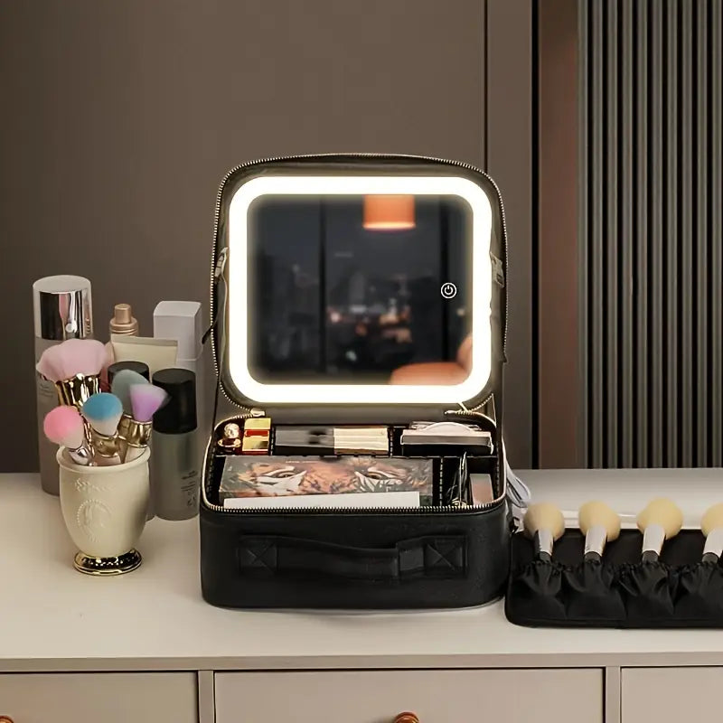 Portable LED Makeup Organizer with Mirror