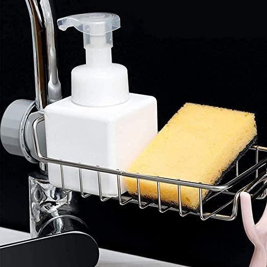 Faucet Steel Adjusting Multifunctional Kitchen Faucet Sponge Holder, Hanging Sink Organizer Caddy Rack, Towel Holder (Pack of 1)