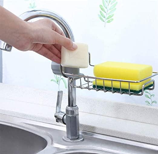 Faucet Steel Adjusting Multifunctional Kitchen Faucet Sponge Holder, Hanging Sink Organizer Caddy Rack, Towel Holder (Pack of 1)